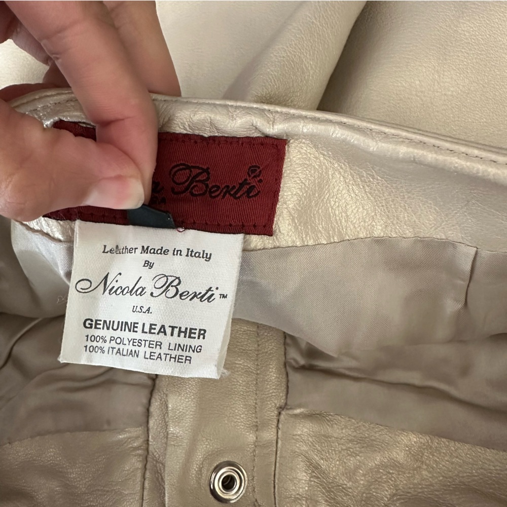 Nicola Berti Vintage 90s Italian Leather High Waisted Pants Cream Size 6 USA - Picture 10 of 10